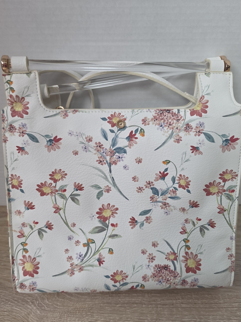 Lauren Conrad Women's Spring Floral Tote Cross Body Bag Hand Bag w Clear Handles